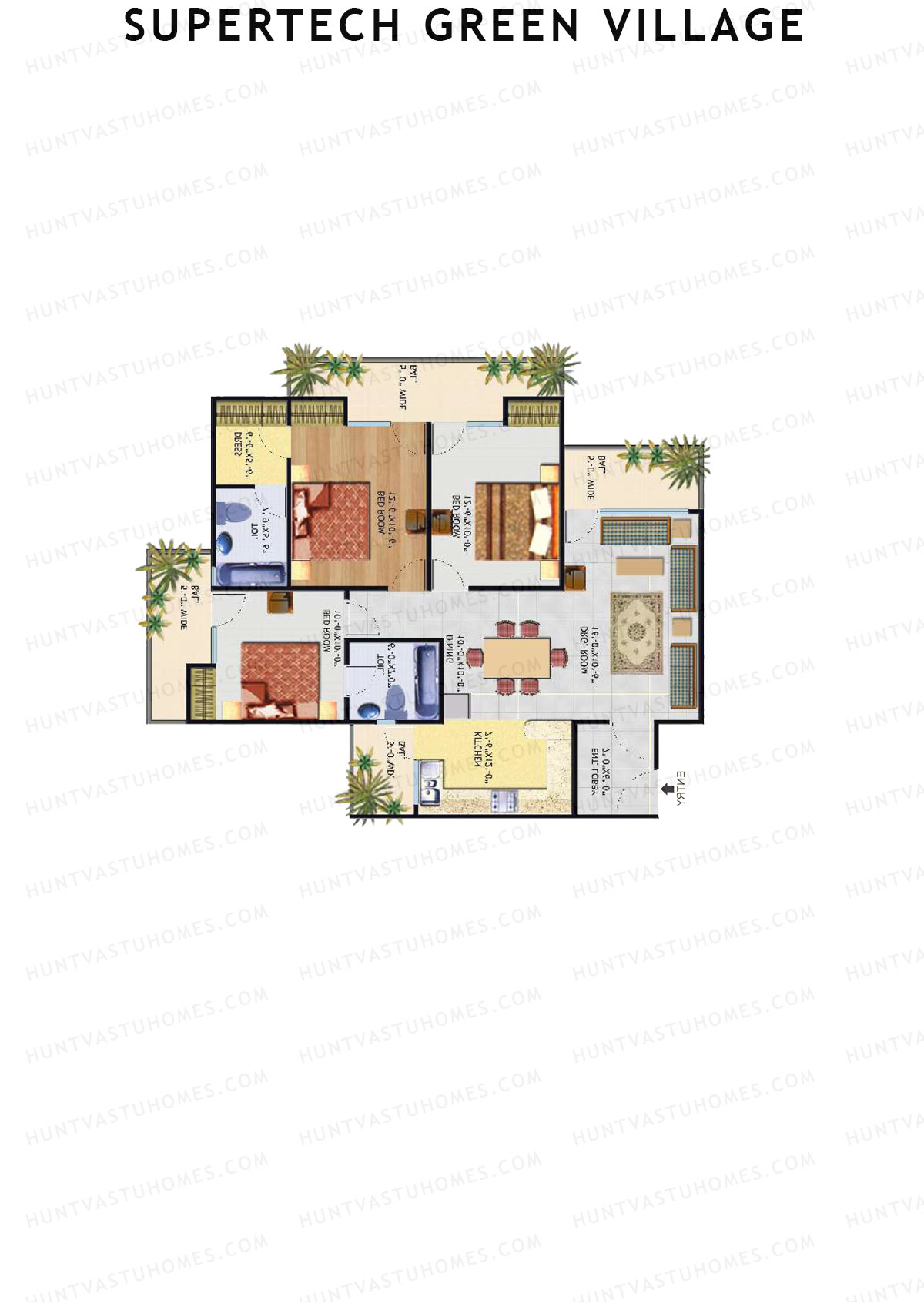 Supertech Green Village, Tower D, Unit 4, 3BHK, Super Area 1588   sq ft 