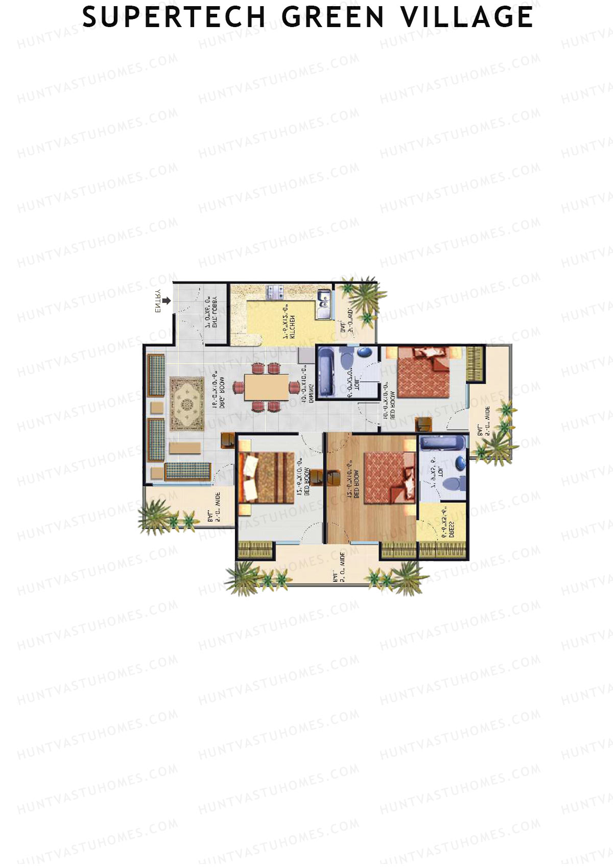 Supertech Green Village, Tower D, Unit 6, 3BHK, Super Area 1588   sq ft 