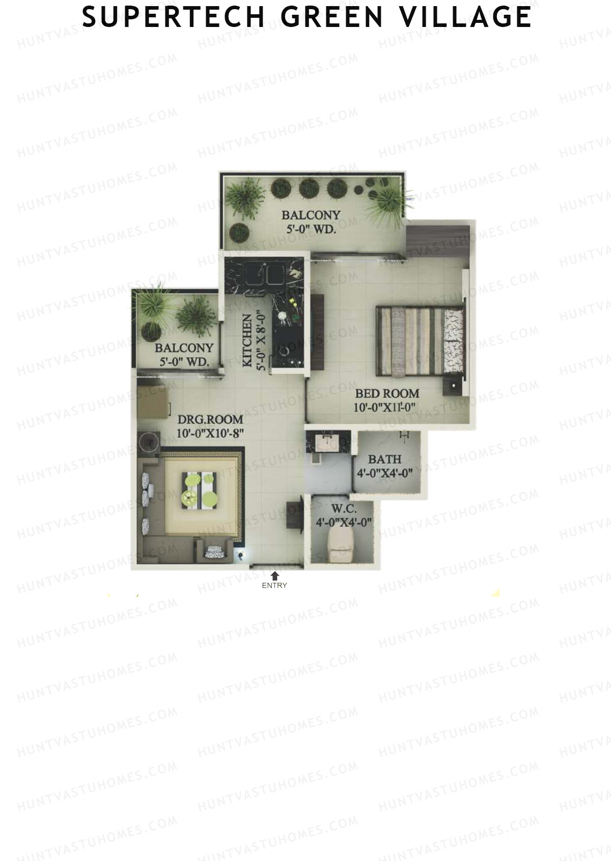 Supertech Green Village, Tower F, Unit 12, 1BHK, Super Area 550   sq ft 