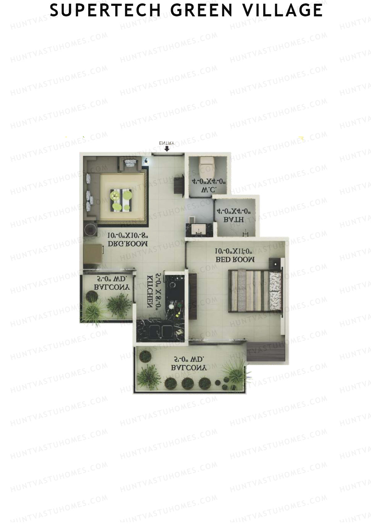 Supertech Green Village, Tower F, Unit 16, 1BHK, Super Area 550   sq ft 