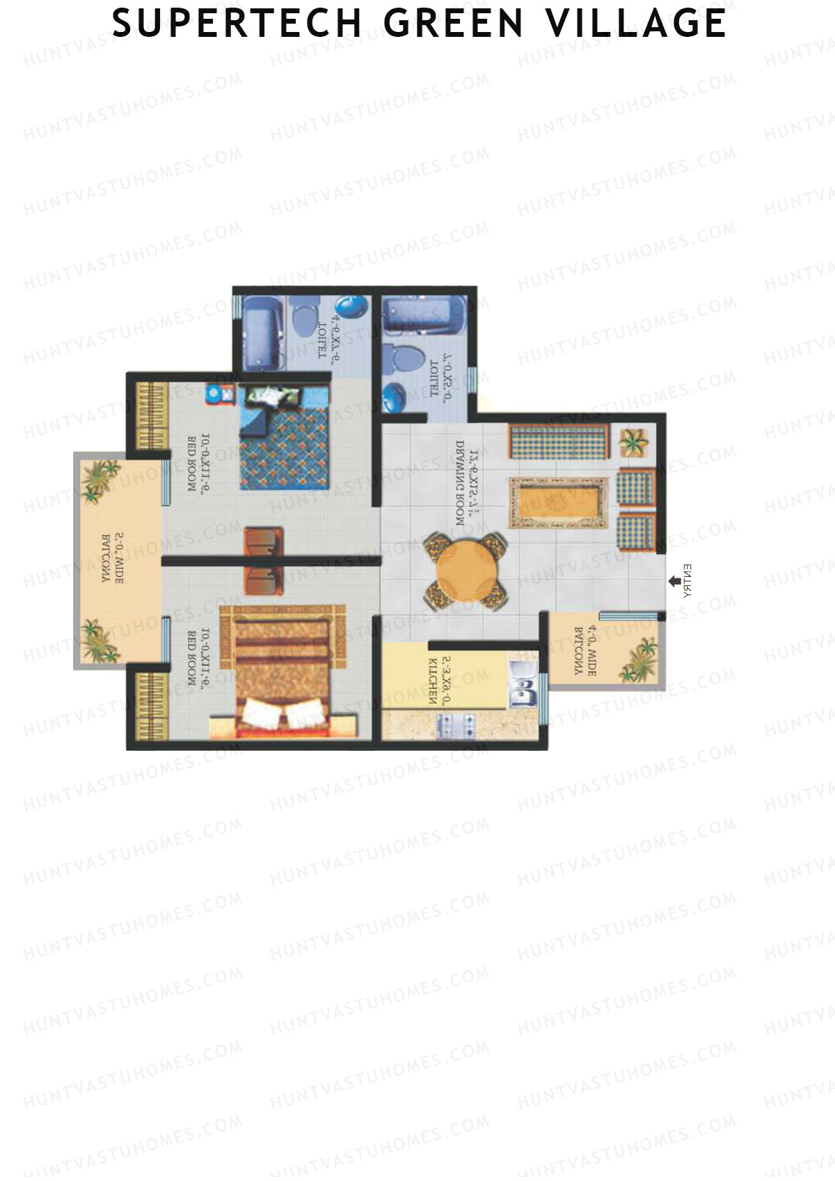 Supertech Green Village, Tower G, Unit 10, 2BHK, Super Area 871   sq ft 