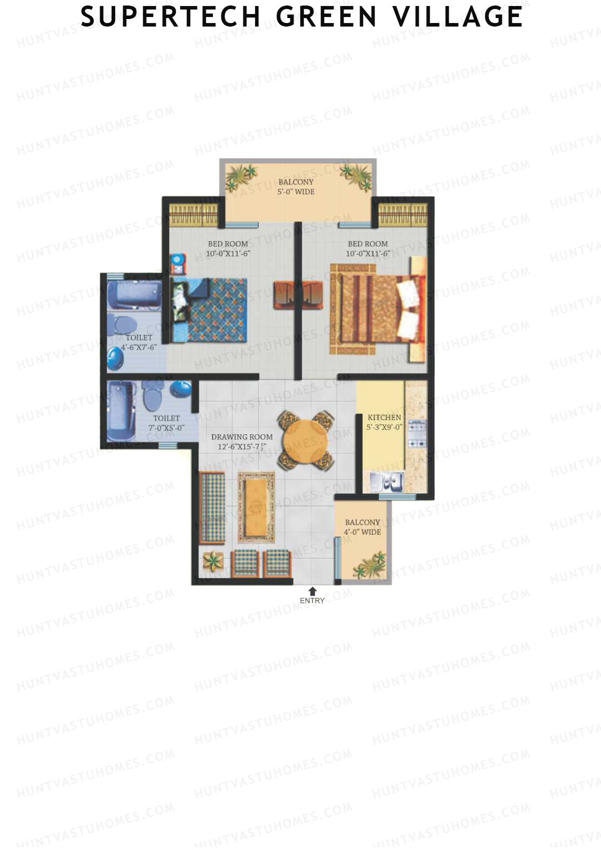 Supertech Green Village, Tower G, Unit 11, 2BHK, Super Area 871   sq ft 