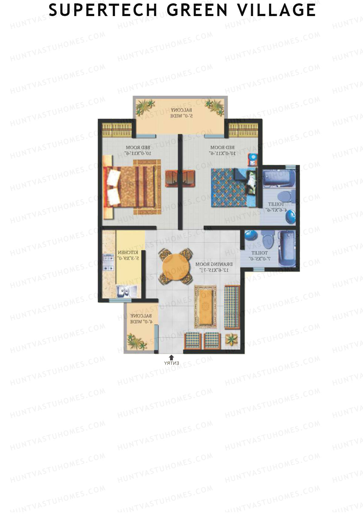 Supertech Green Village, Tower G, Unit 15, 2BHK, Super Area 871   sq ft 