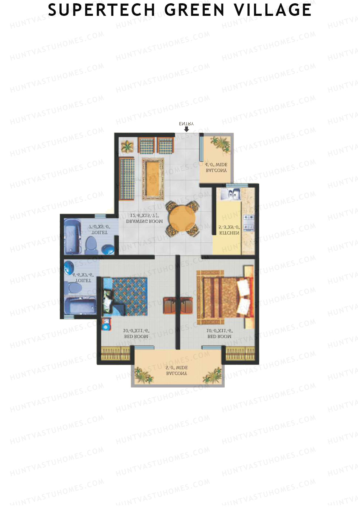 Supertech Green Village, Tower G, Unit 2, 2BHK, Super Area 871   sq ft 