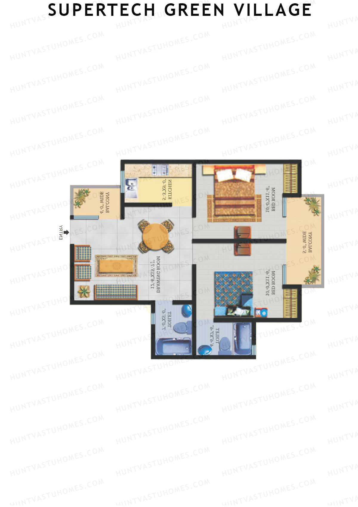 Supertech Green Village, Tower G, Unit 6, 2BHK, Super Area 871   sq ft 