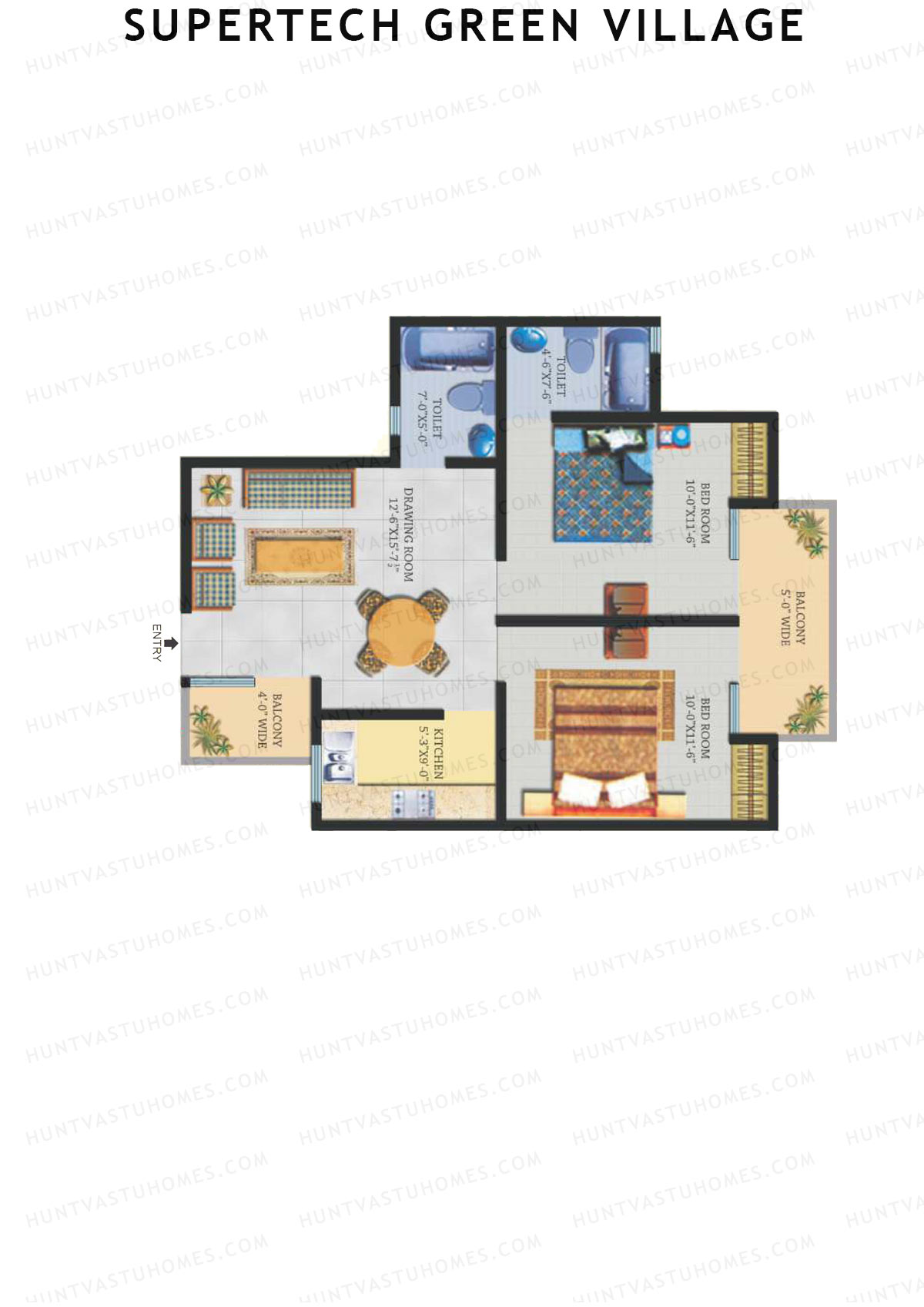 Supertech Green Village, Tower G, Unit 7, 2BHK, Super Area 871   sq ft 