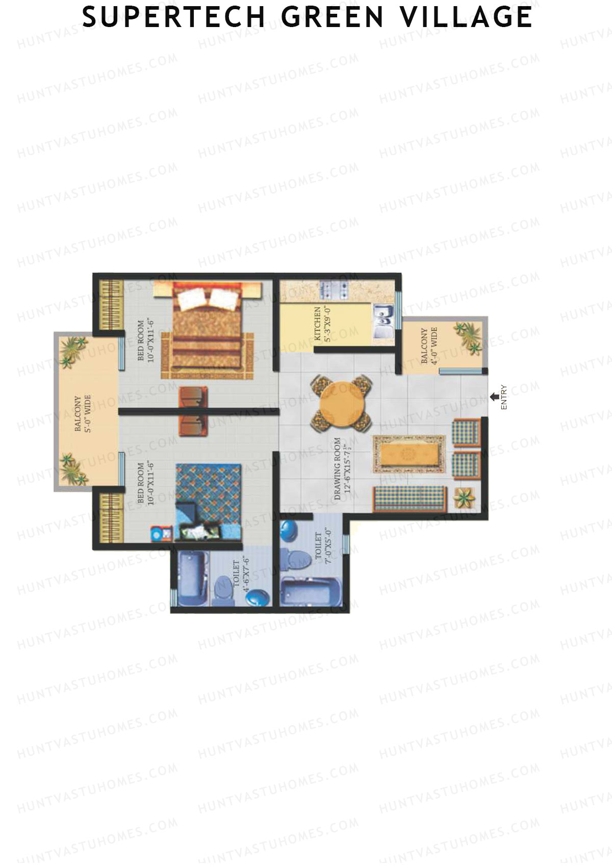 Supertech Green Village, Tower G, Unit 9, 2BHK, Super Area 871   sq ft 