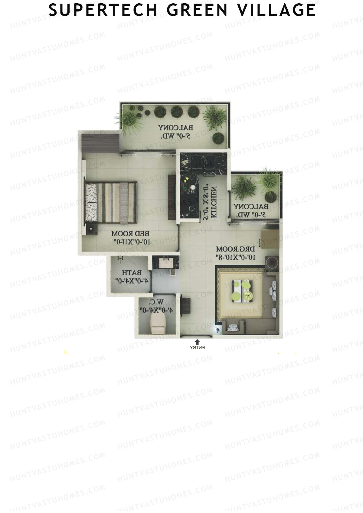 Supertech Green Village, Tower H, Unit 12, 1BHK, Super Area 550   sq ft 