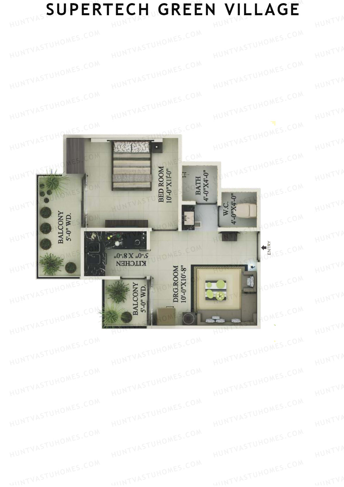 Supertech Green Village, Tower H, Unit 18, 1BHK, Super Area 550   sq ft 