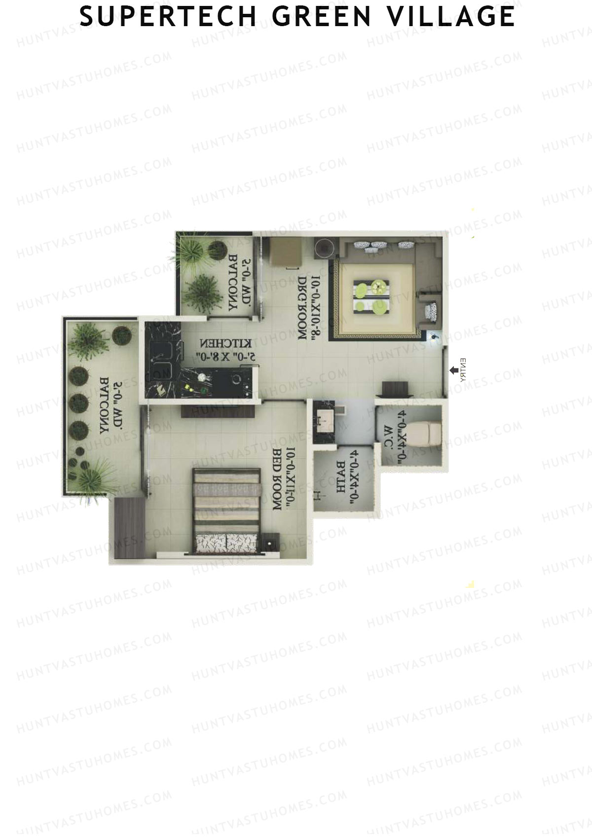 Supertech Green Village, Tower H, Unit 19, 1BHK, Super Area 550   sq ft 