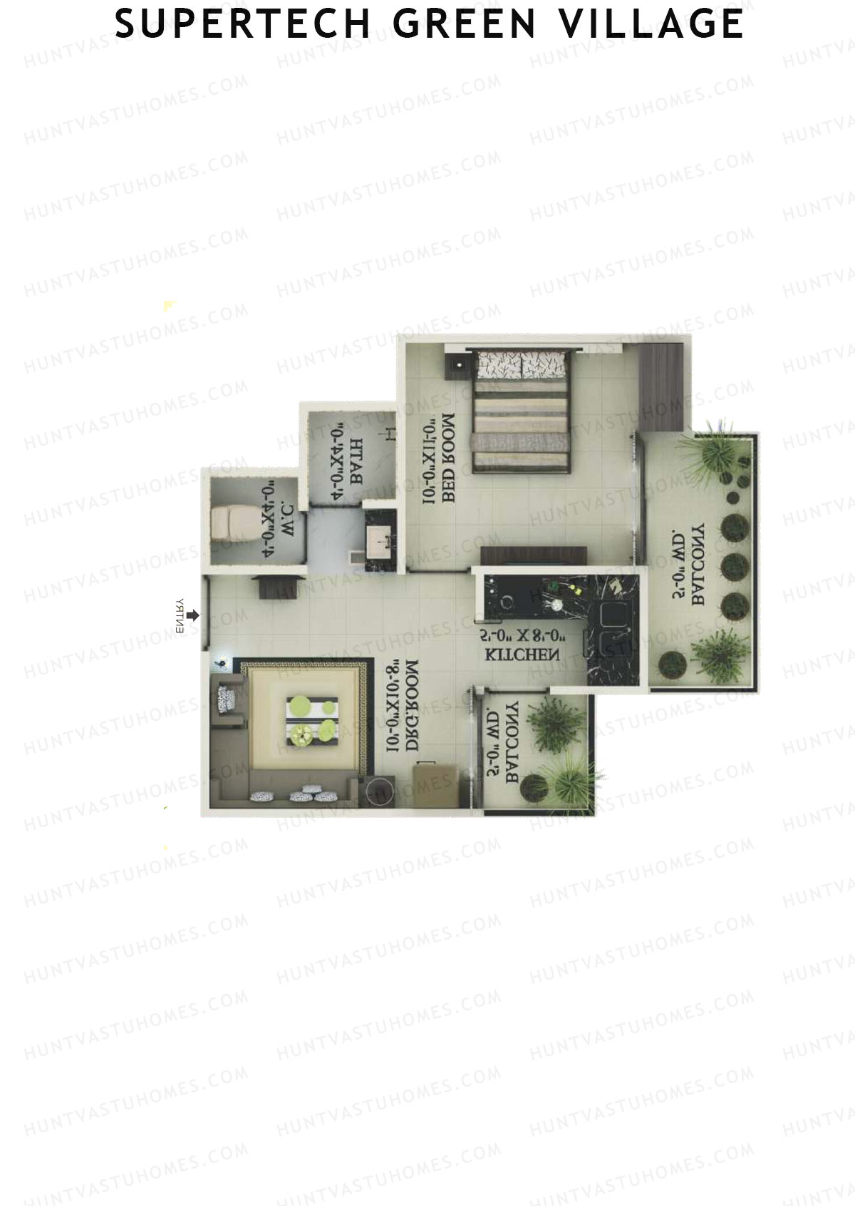 Supertech Green Village, Tower H, Unit 2, 1BHK, Super Area 550   sq ft 
