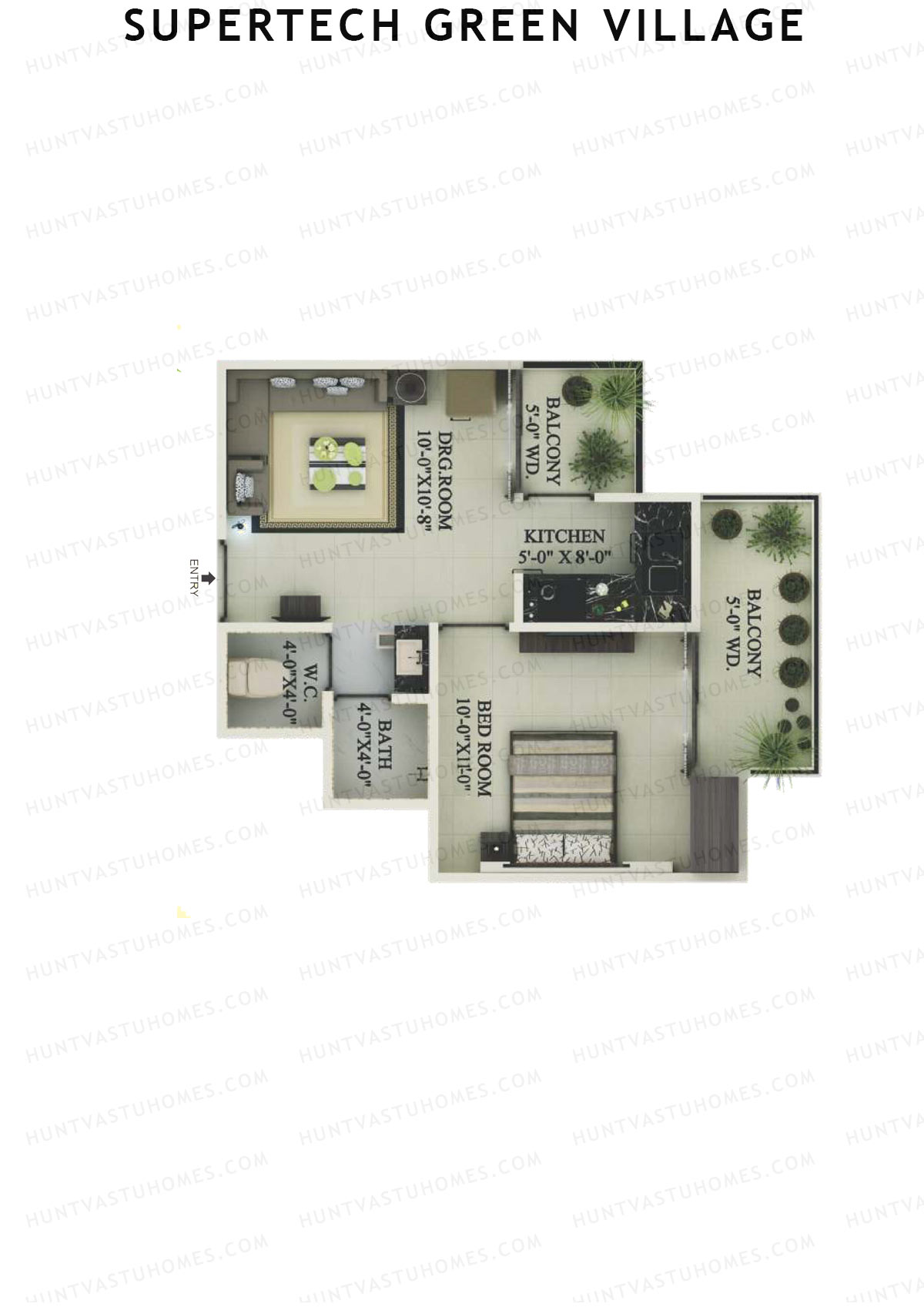 Supertech Green Village, Tower H, Unit 3, 1BHK, Super Area 550   sq ft 