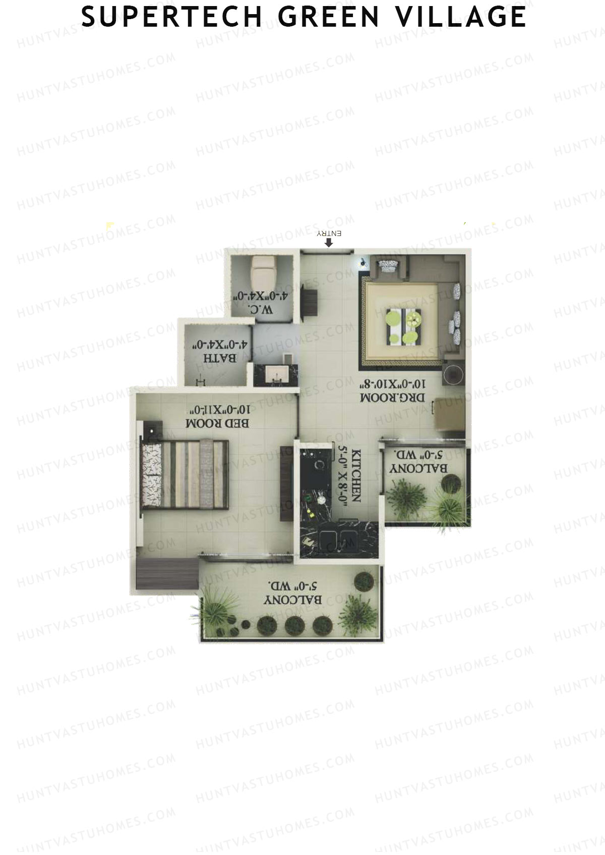 Supertech Green Village, Tower H, Unit 7, 1BHK, Super Area 550   sq ft 