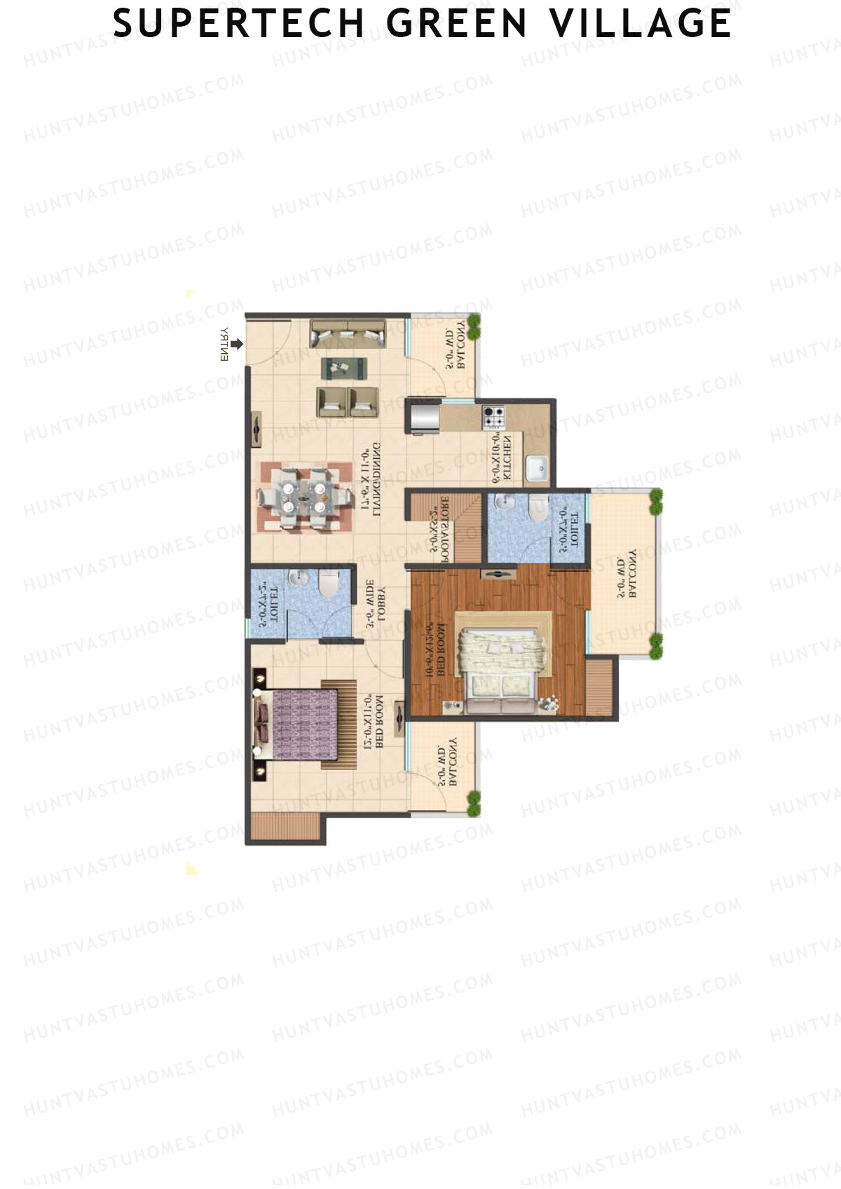 Supertech Green Village, Tower M3, Unit 4, 2BHK, Super Area 1095   sq ft 