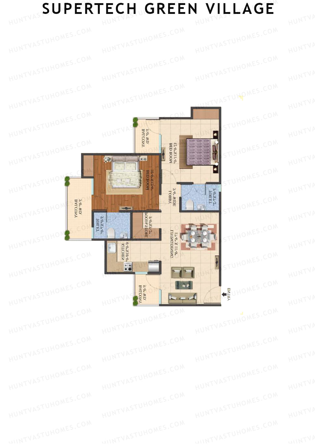 Supertech Green Village, Tower M3, Unit 8, 2BHK, Super Area 1095   sq ft 