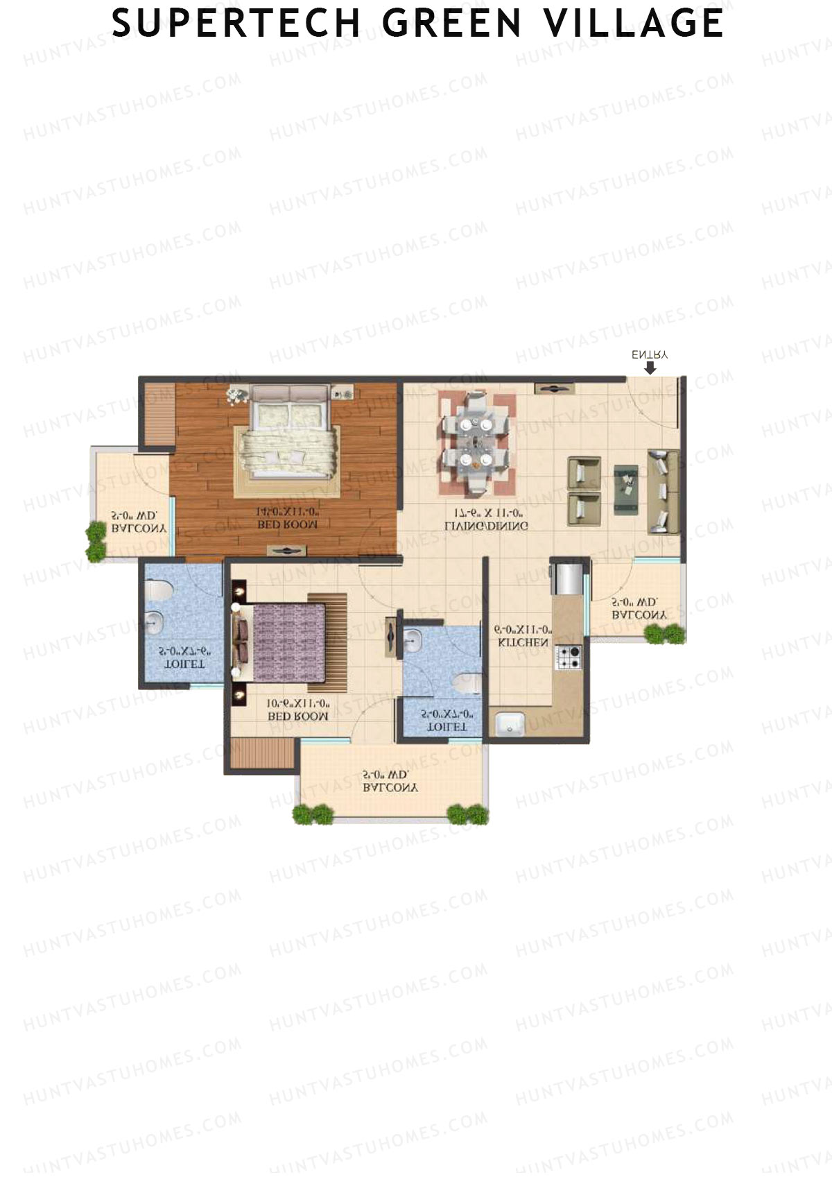 Supertech Green Village, Tower M4, Unit 14, 2BHK, Super Area 1080   sq ft 