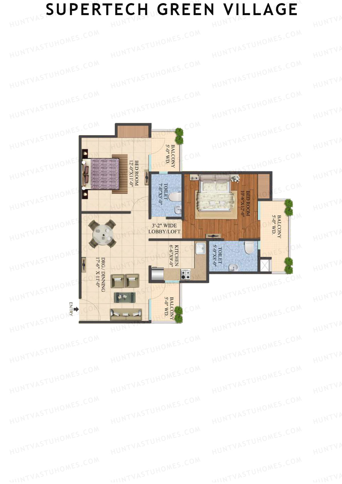 Supertech Green Village, Tower M4, Unit 7, 2BHK, Super Area 1055   sq ft 