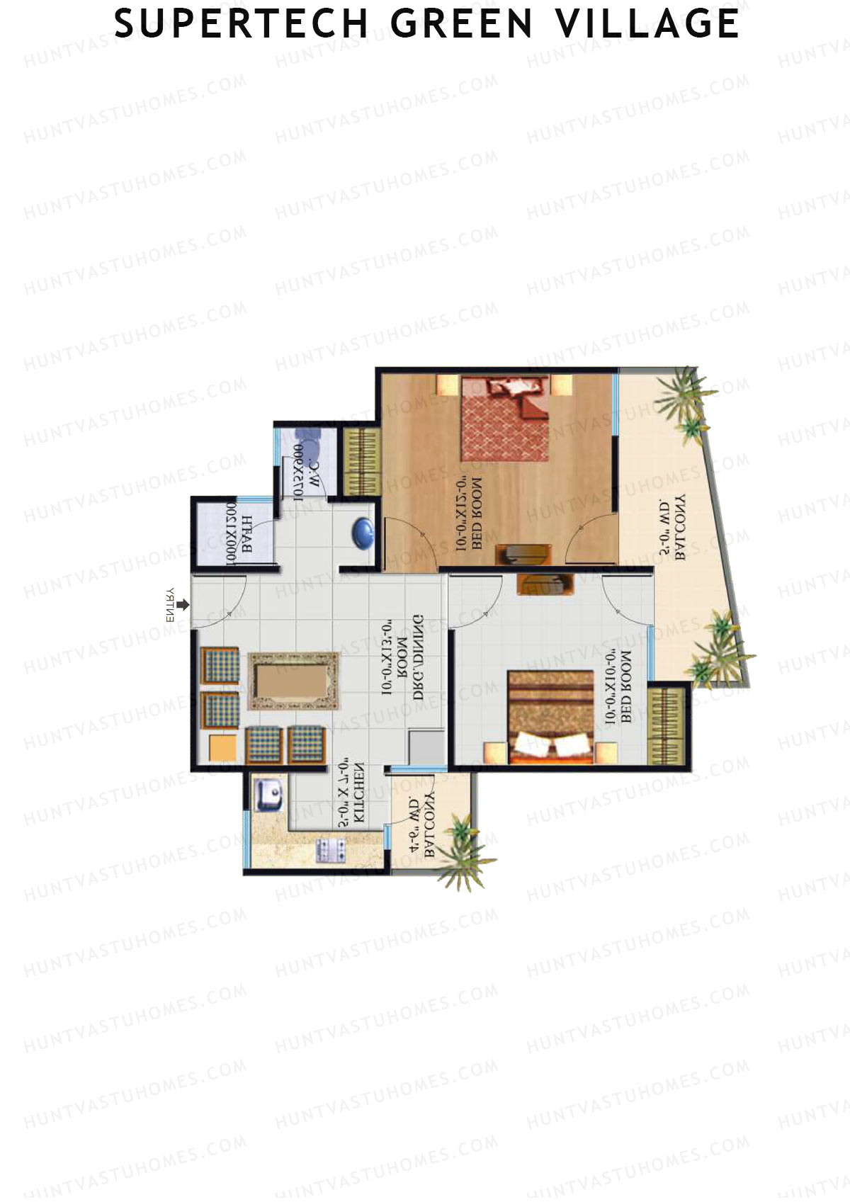 Supertech Green Village, Tower N1, Unit 14, 2BHK, Super Area 780   sq ft 
