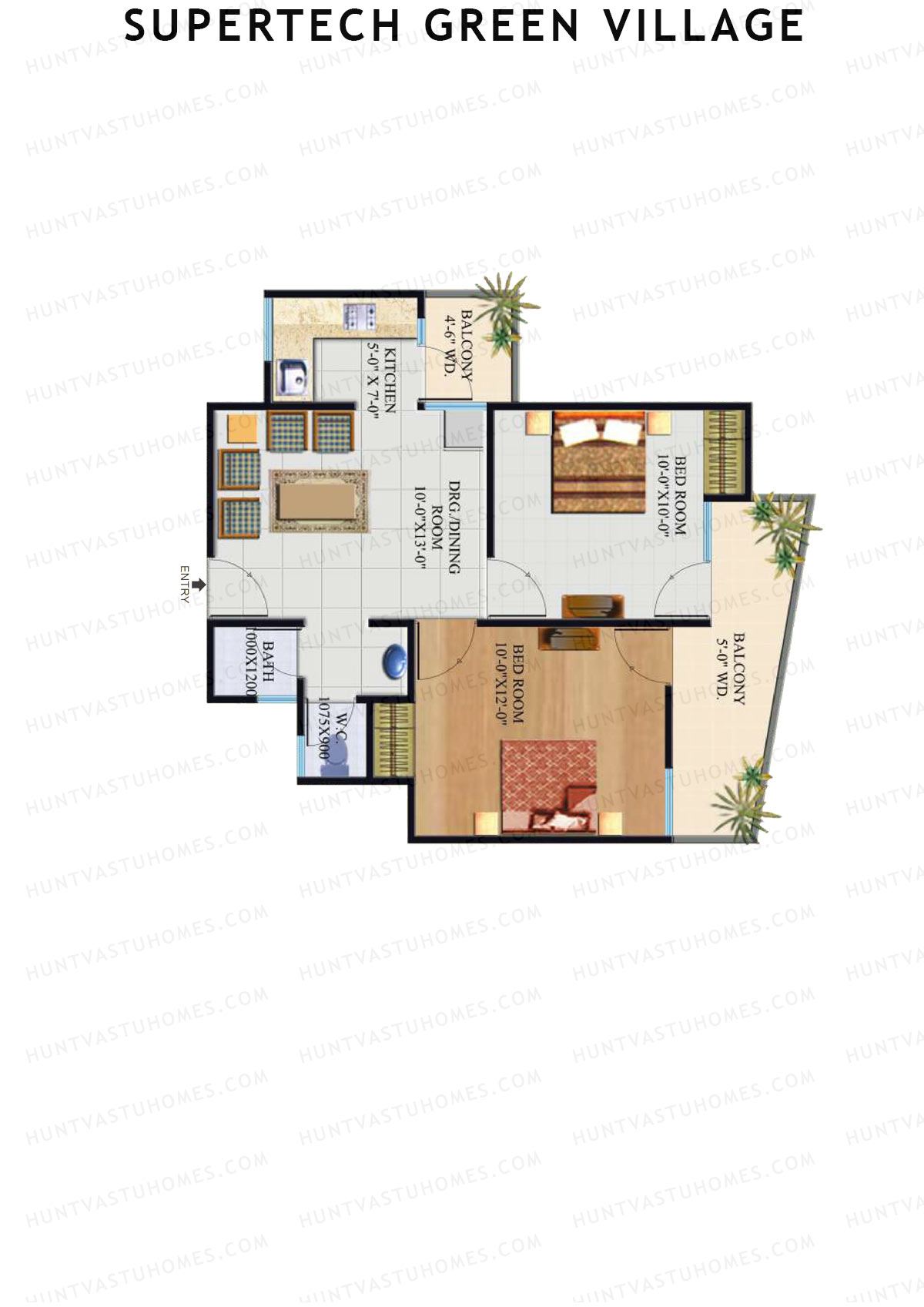 Supertech Green Village, Tower N1, Unit 15, 2BHK, Super Area 780   sq ft 