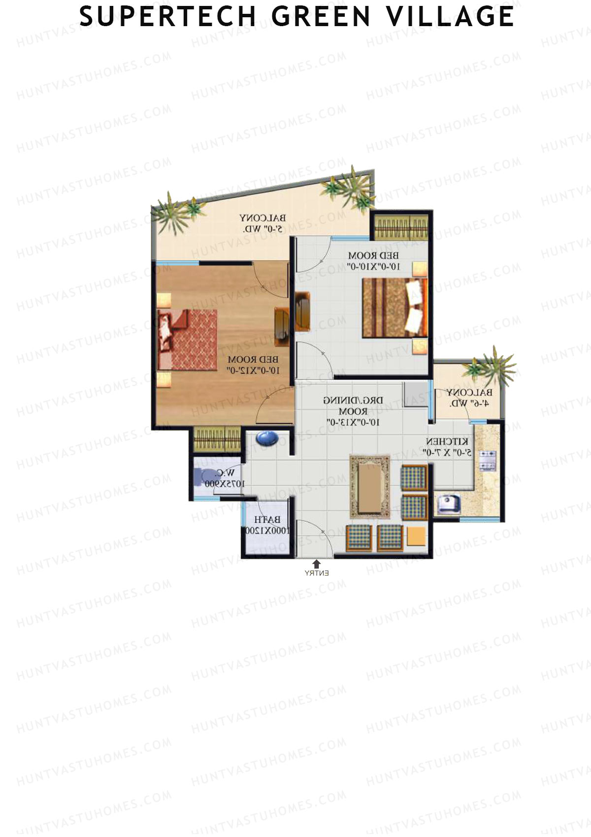 Supertech Green Village, Tower N1, Unit 5, 2BHK, Super Area 780   sq ft 