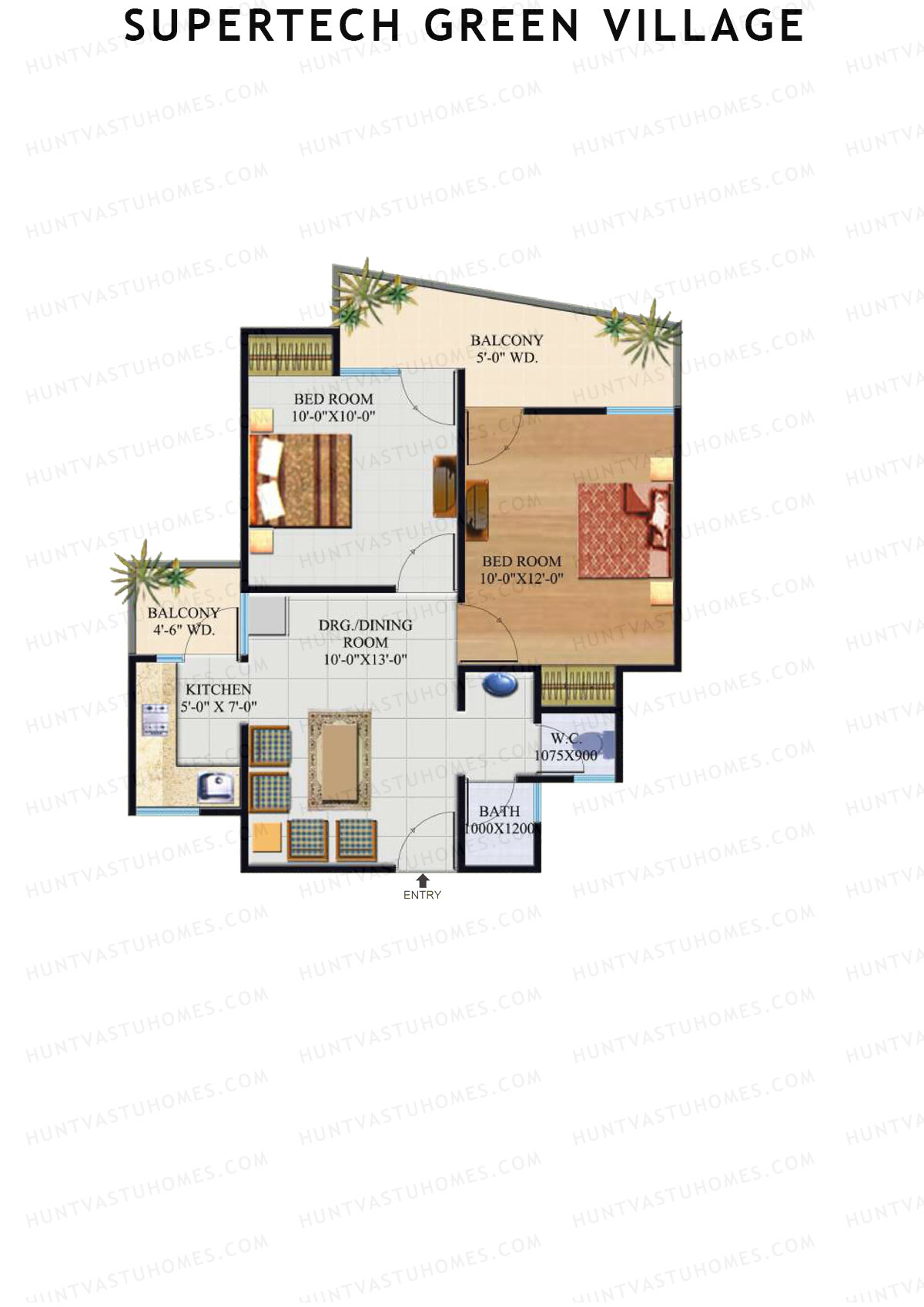 Supertech Green Village, Tower N1, Unit 6, 2BHK, Super Area 780   sq ft 
