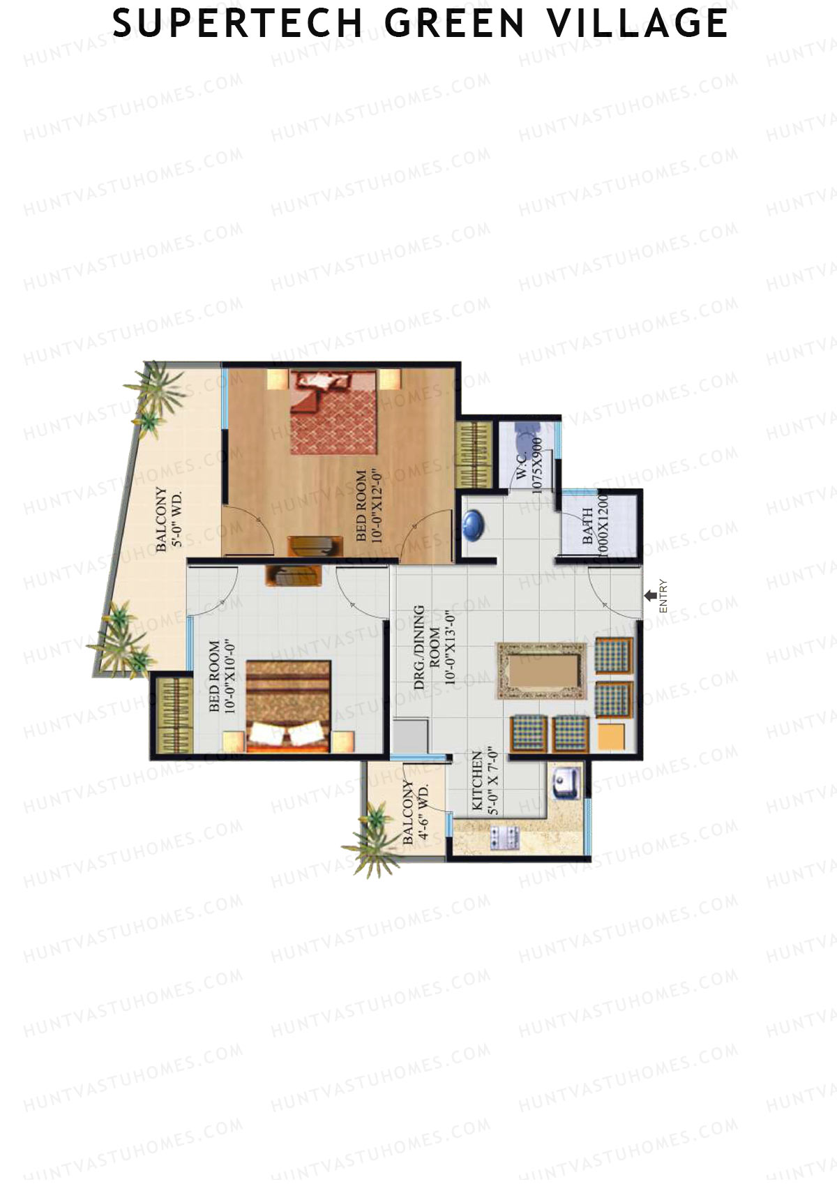 Supertech Green Village, Tower N1, Unit 7, 2BHK, Super Area 780   sq ft 