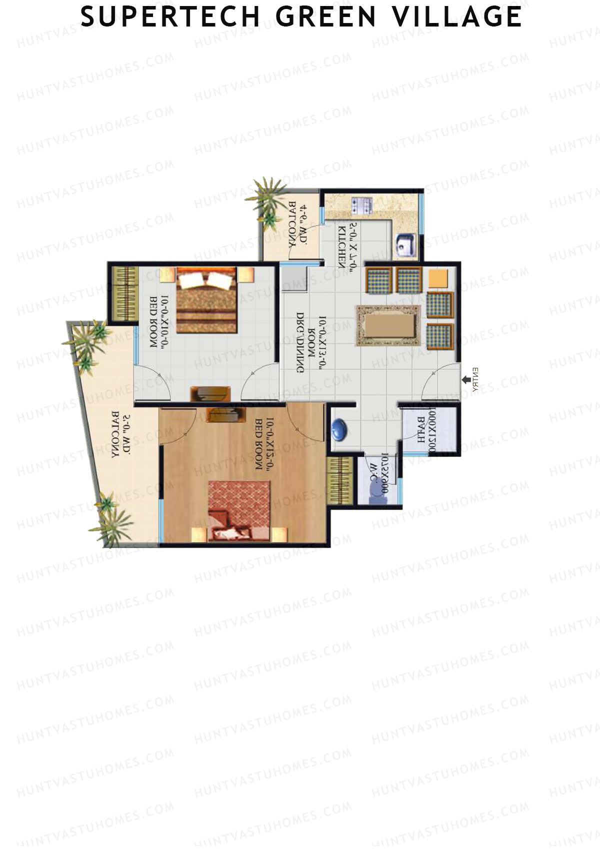 Supertech Green Village, Tower N1, Unit 8, 2BHK, Super Area 780   sq ft 