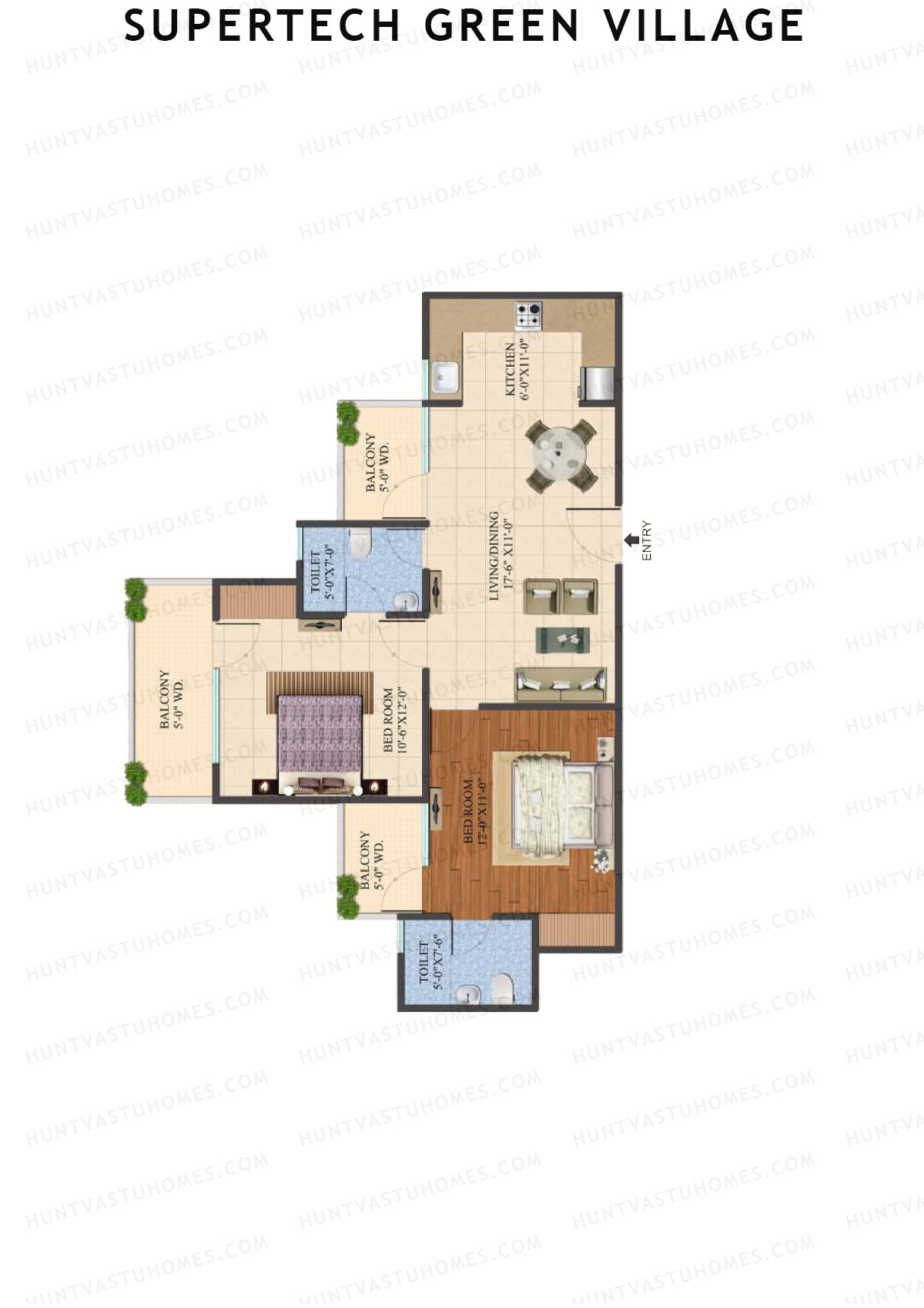 Supertech Green Village, Tower N2, Unit 10, 2BHK, Super Area 1055   sq ft 