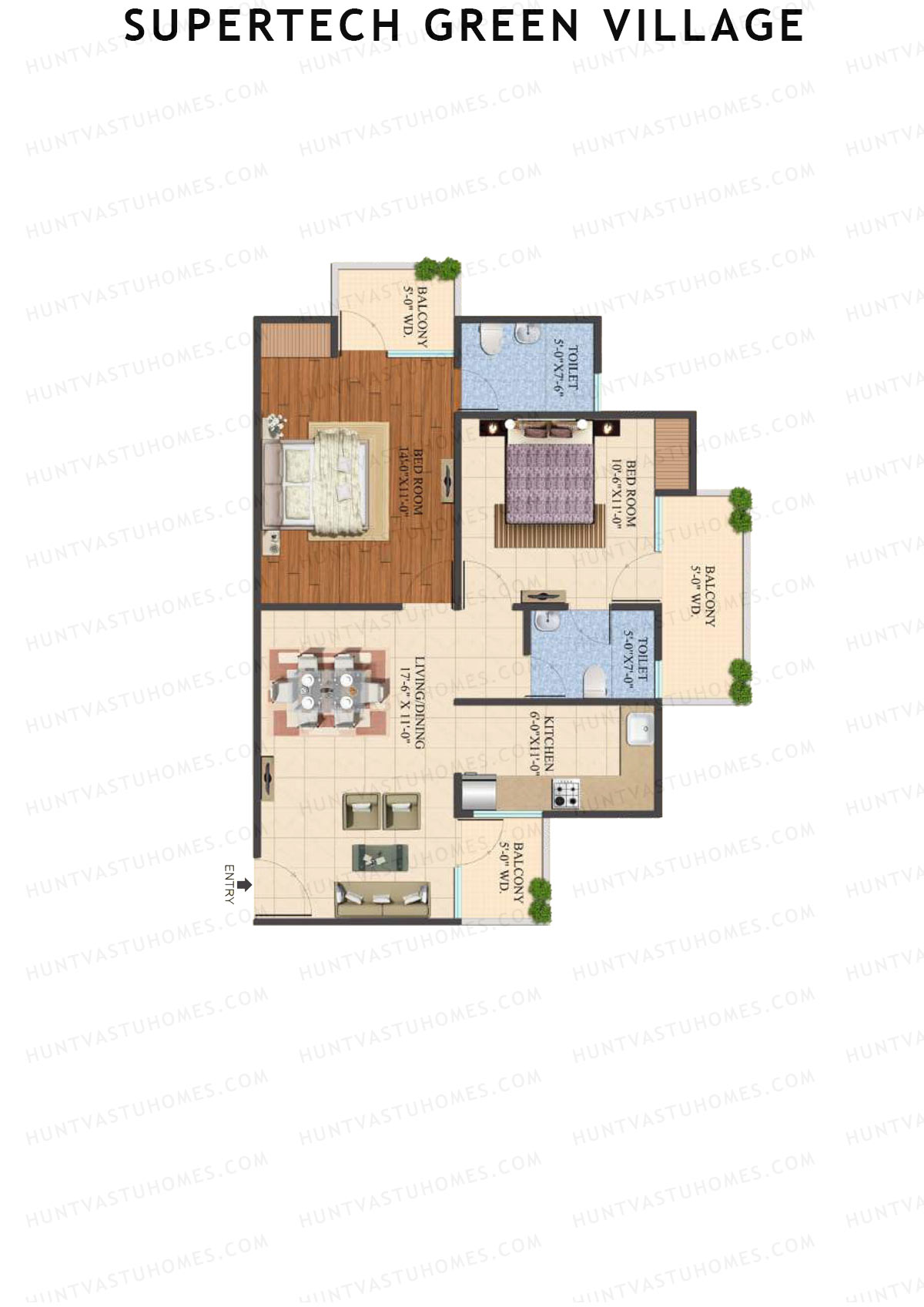 Supertech Green Village, Tower N2, Unit 4, 2BHK, Super Area 1080   sq ft 
