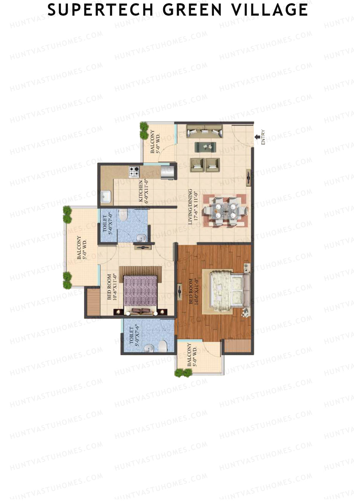Supertech Green Village, Tower N2, Unit 8, 2BHK, Super Area 1080   sq ft 