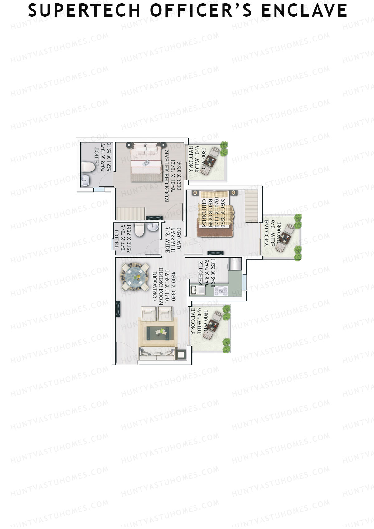 Supertech Officers Enclave, Tower A8, Unit 1, 2BHK, Super Area 985   sq ft 