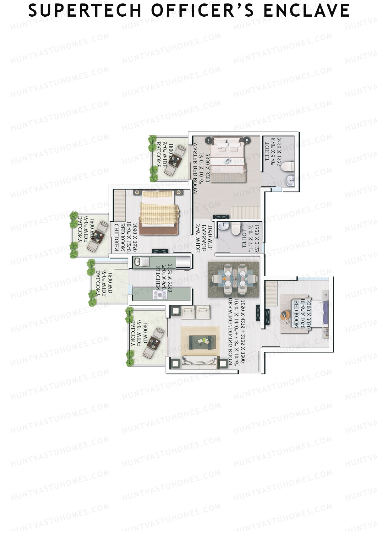 Supertech Officers Enclave, Tower A8, Unit 2, 3BHK, Super Area 1345   sq ft 