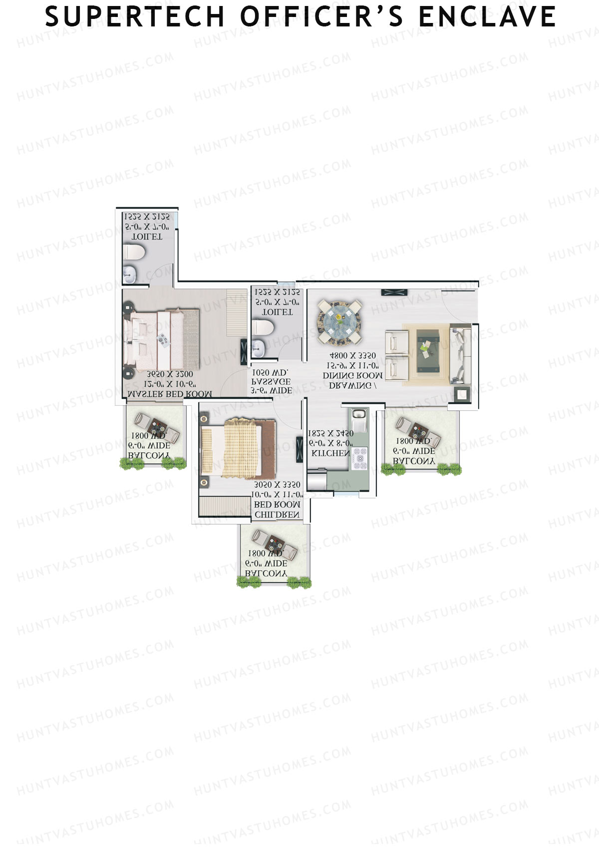 Supertech Officers Enclave, Tower B5, Unit 4, 2BHK, Super Area 985   sq ft 