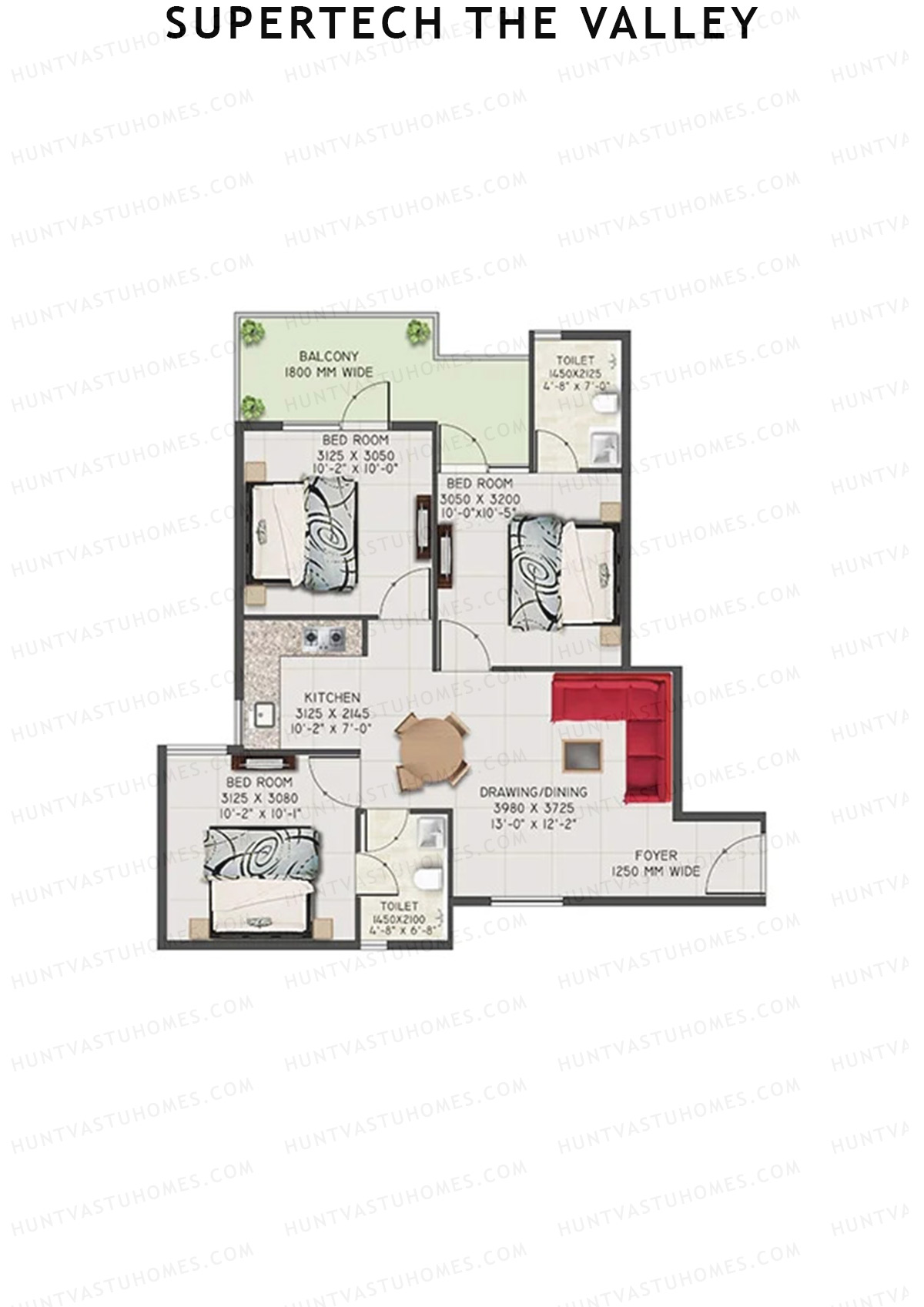 Supertech The Valley Tower A Unit 1 (Type 1) Floor Plan