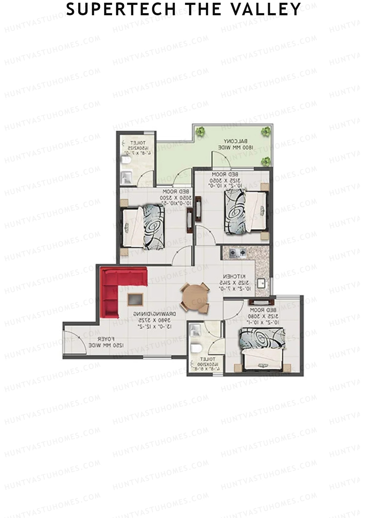 Supertech The Valley Tower B Unit 1 (Type 1) Floor Plan