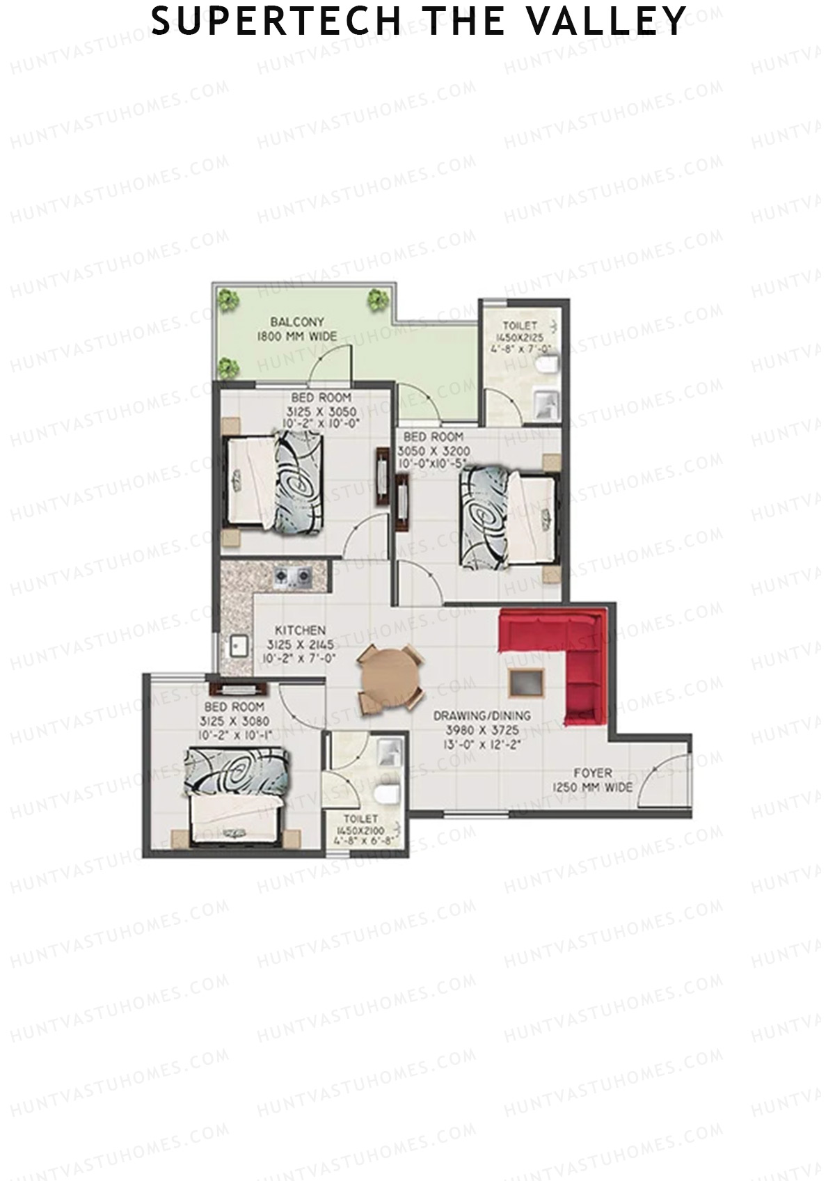 Supertech The Valley Tower C Unit 1 (Type 1) Floor Plan