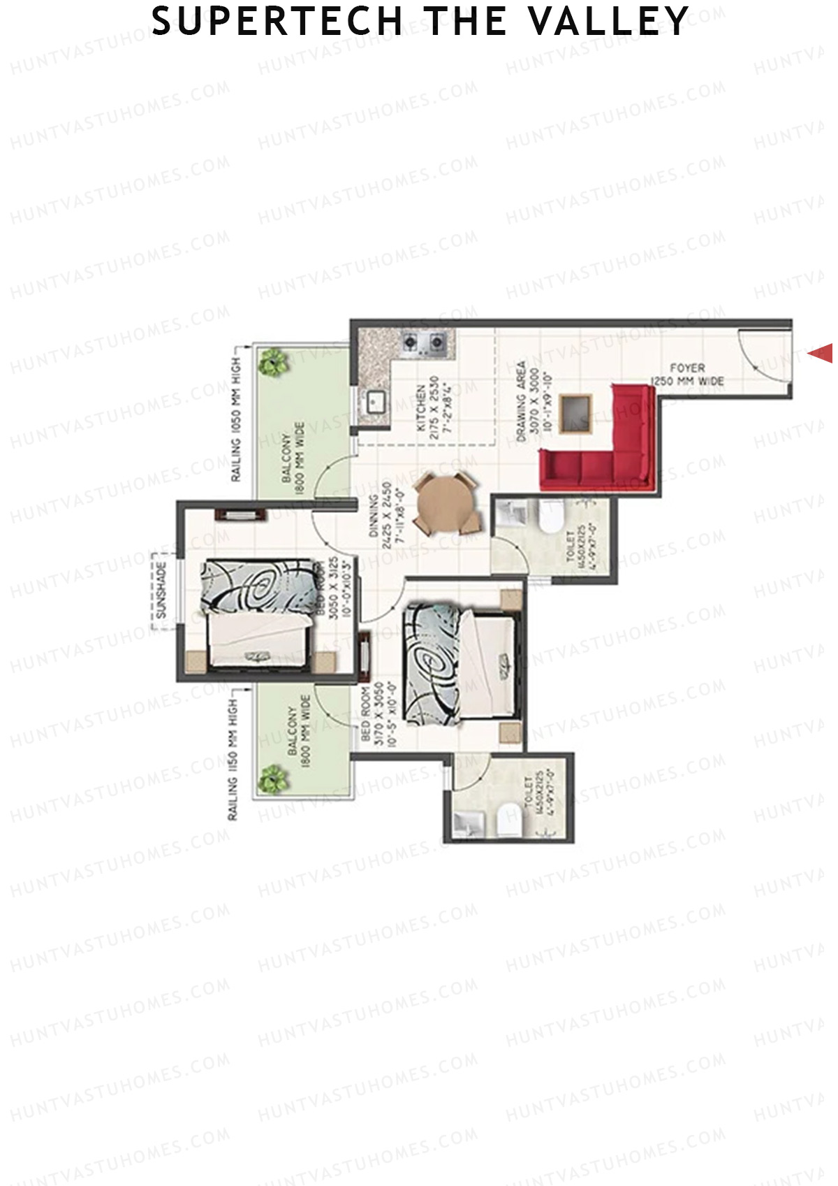 Supertech The Valley Tower H Unit 6 (Type 2) Floor Plan
