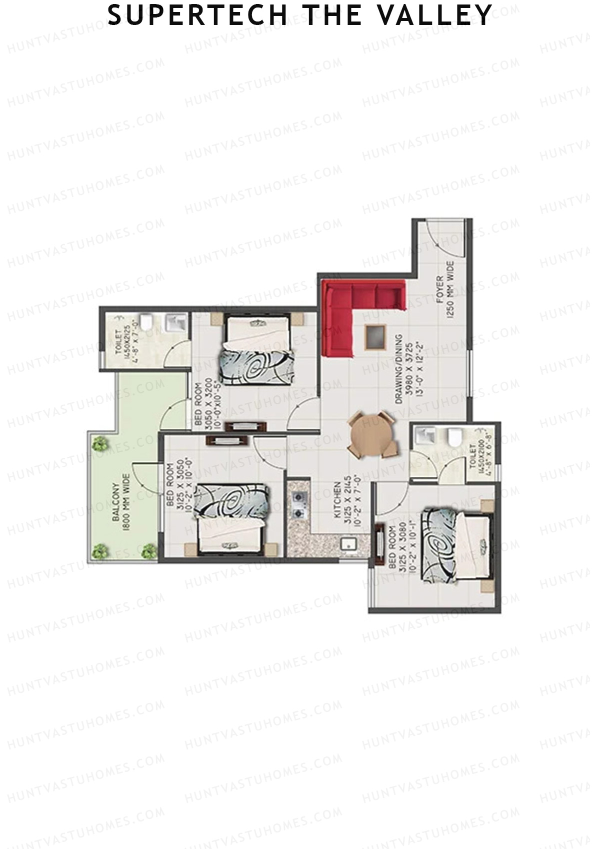 Supertech The Valley Tower K Unit 1 (Type 1) Floor Plan