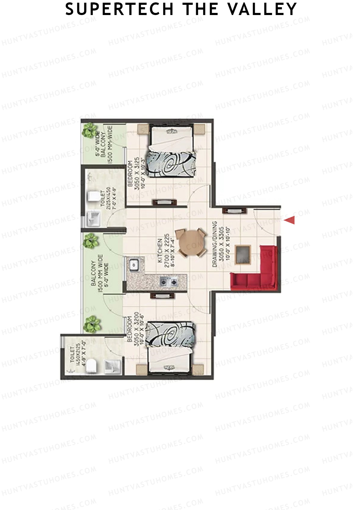 Supertech The Valley Tower K Unit 2 (Type 3) Floor Plan