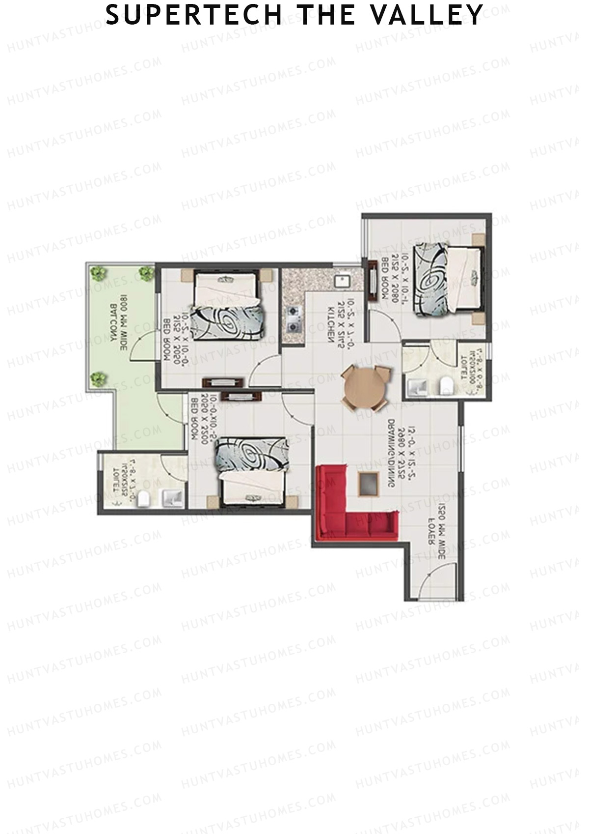 Supertech The Valley Tower K Unit 3 (Type 1) Floor Plan