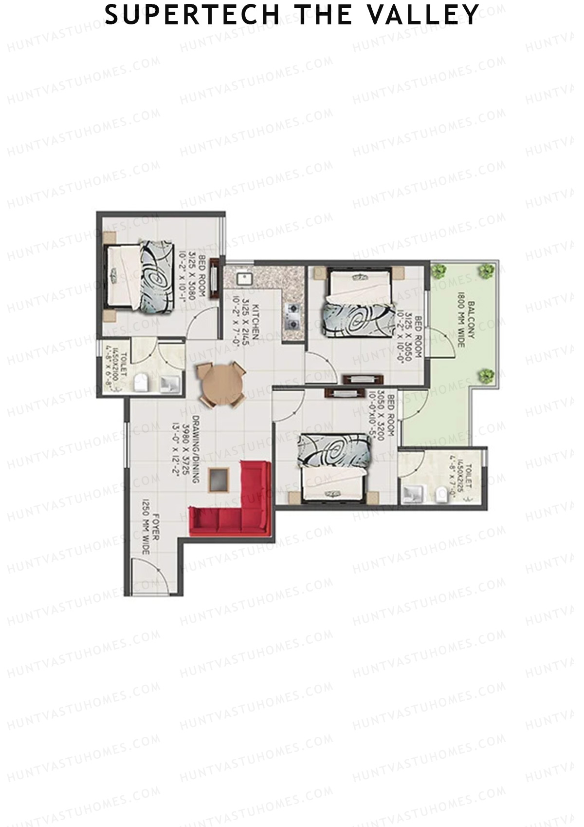 Supertech The Valley Tower K Unit 4 (Type 1) Floor Plan