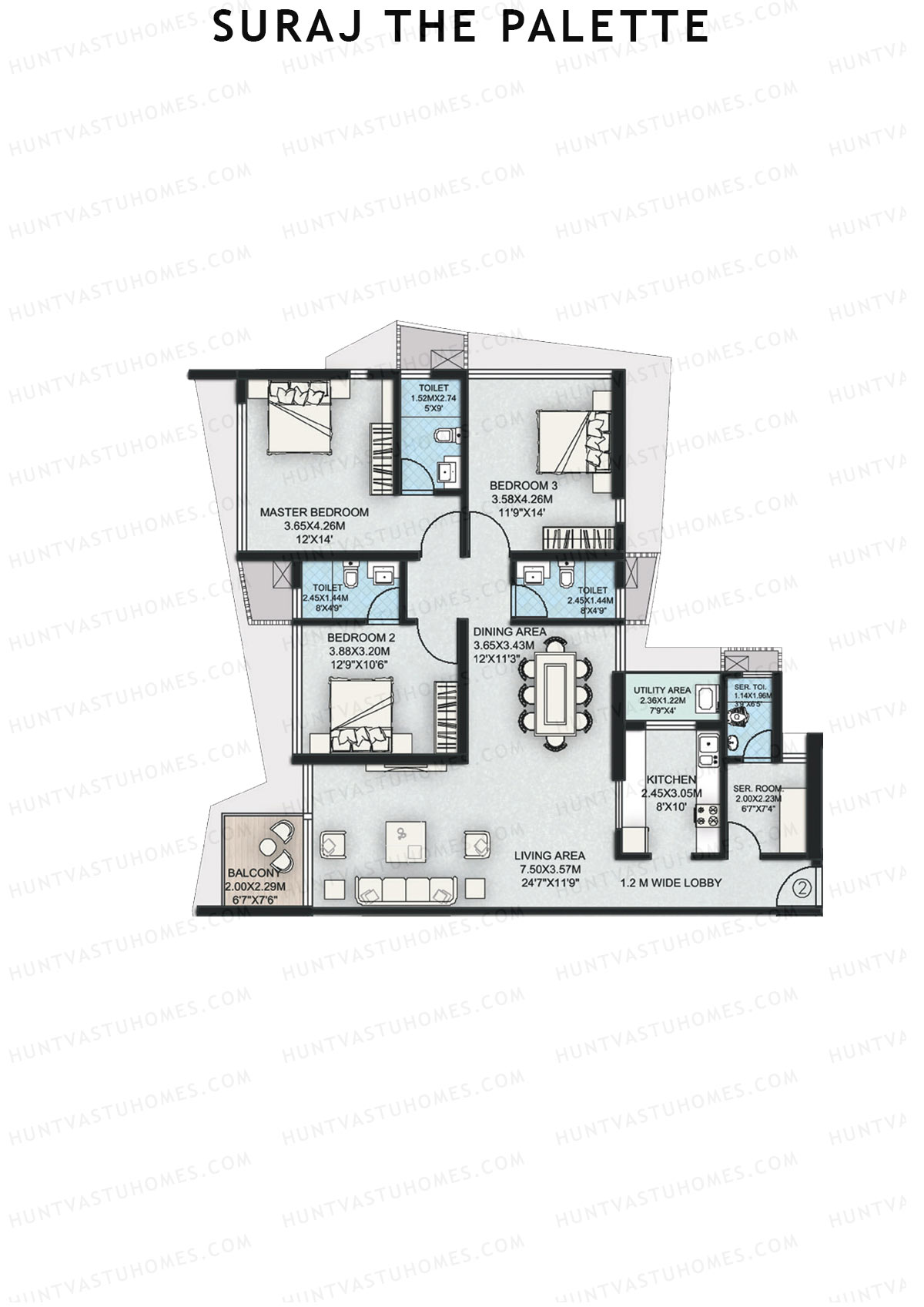 Suraj The Palette Wing B Unit 2 Floor Plan