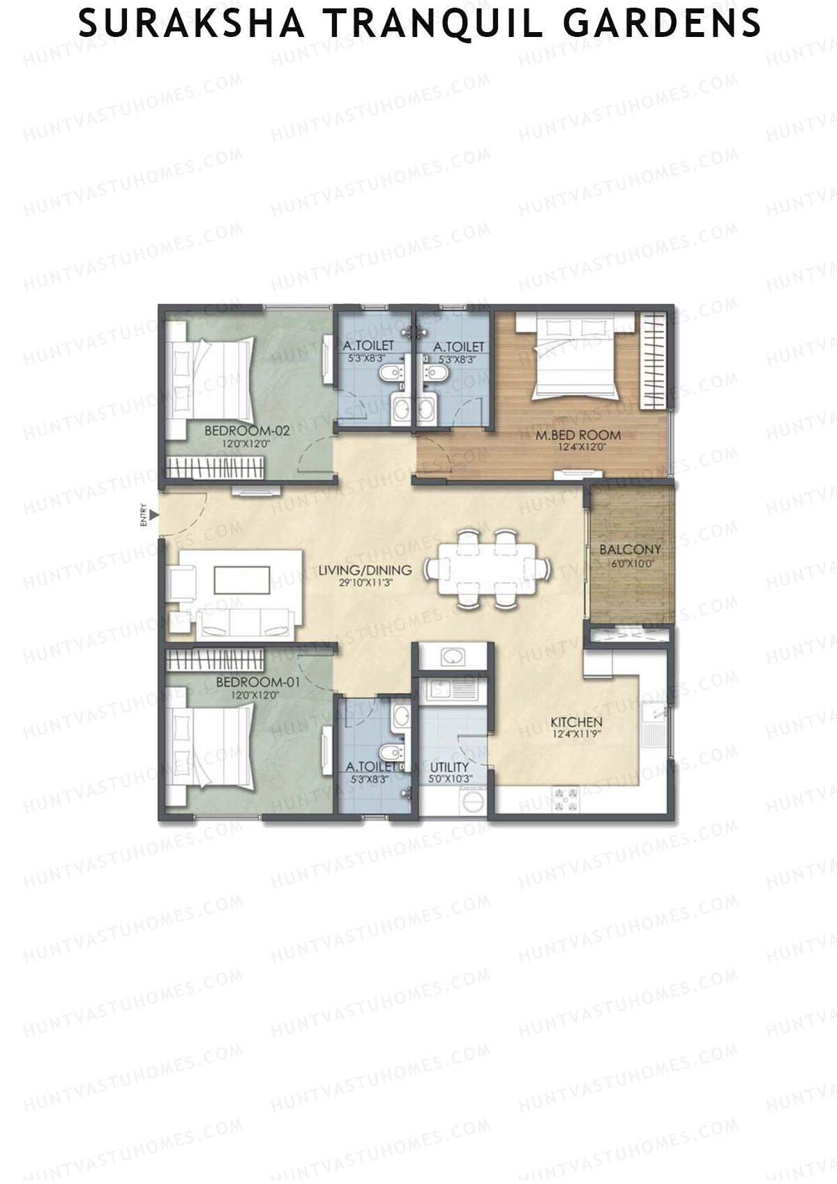 Suraksha Tranquil Gardens, Block Tranquil, Unit 10, 3BHK, Super Area 1690   sq ft 