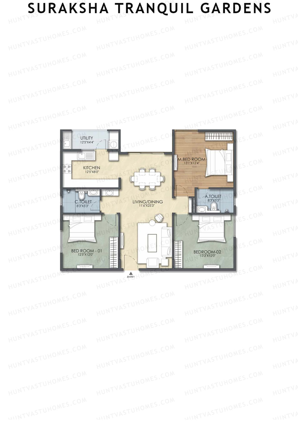 Suraksha Tranquil Gardens, Block Tranquil, Unit 13, 3BHK, Super Area 1501   sq ft 