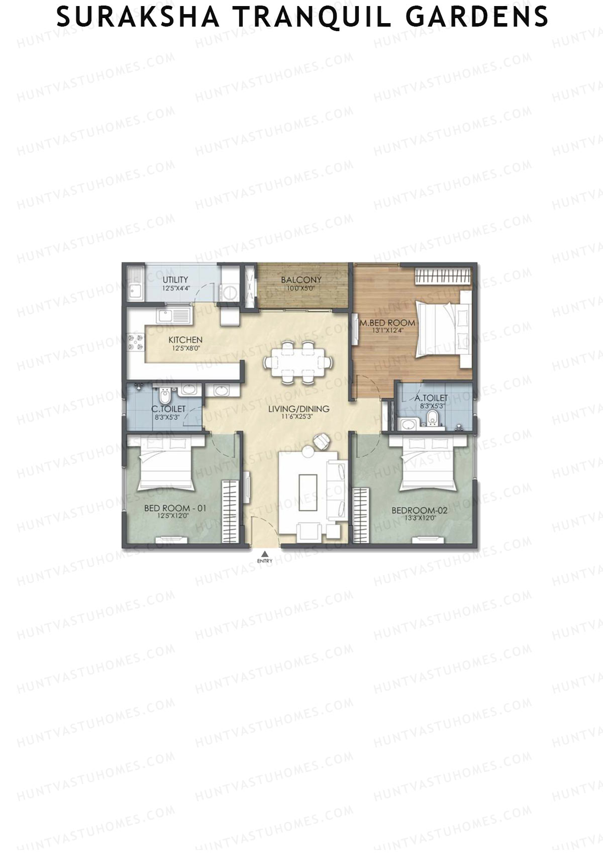 Suraksha Tranquil Gardens, Block Tranquil, Unit 13, 3BHK, Super Area 1501   sq ft 