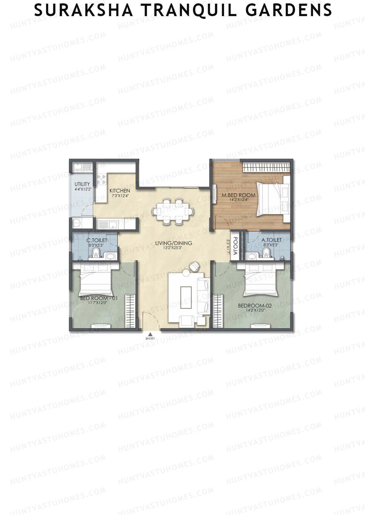 Suraksha Tranquil Gardens, Block Tranquil, Unit 16, 3BHK, Super Area 1570   sq ft 