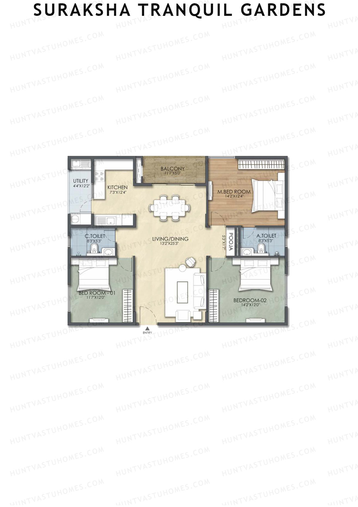 Suraksha Tranquil Gardens, Block Tranquil, Unit 16, 3BHK, Super Area 1570   sq ft 