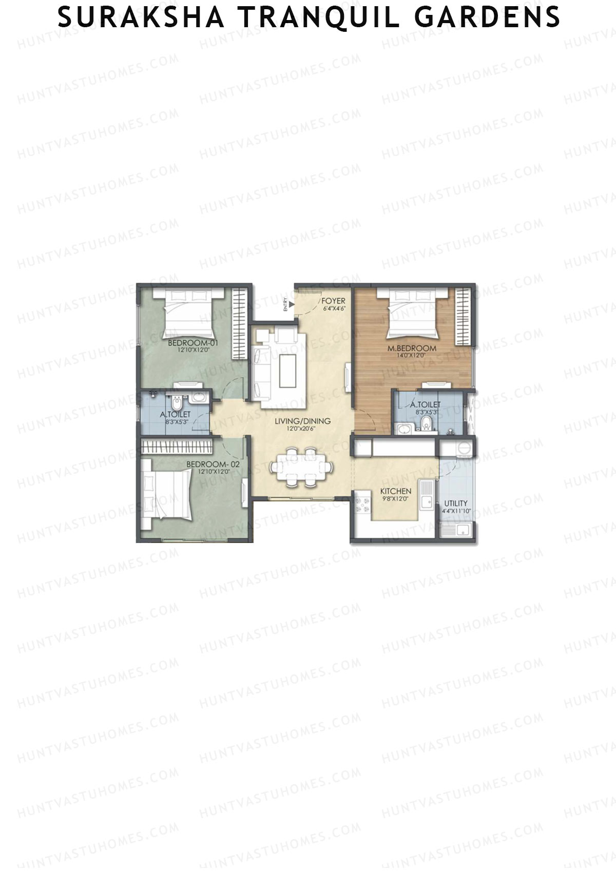Suraksha Tranquil Gardens, Block Tranquil, Unit 20, 3BHK, Super Area 1607   sq ft 