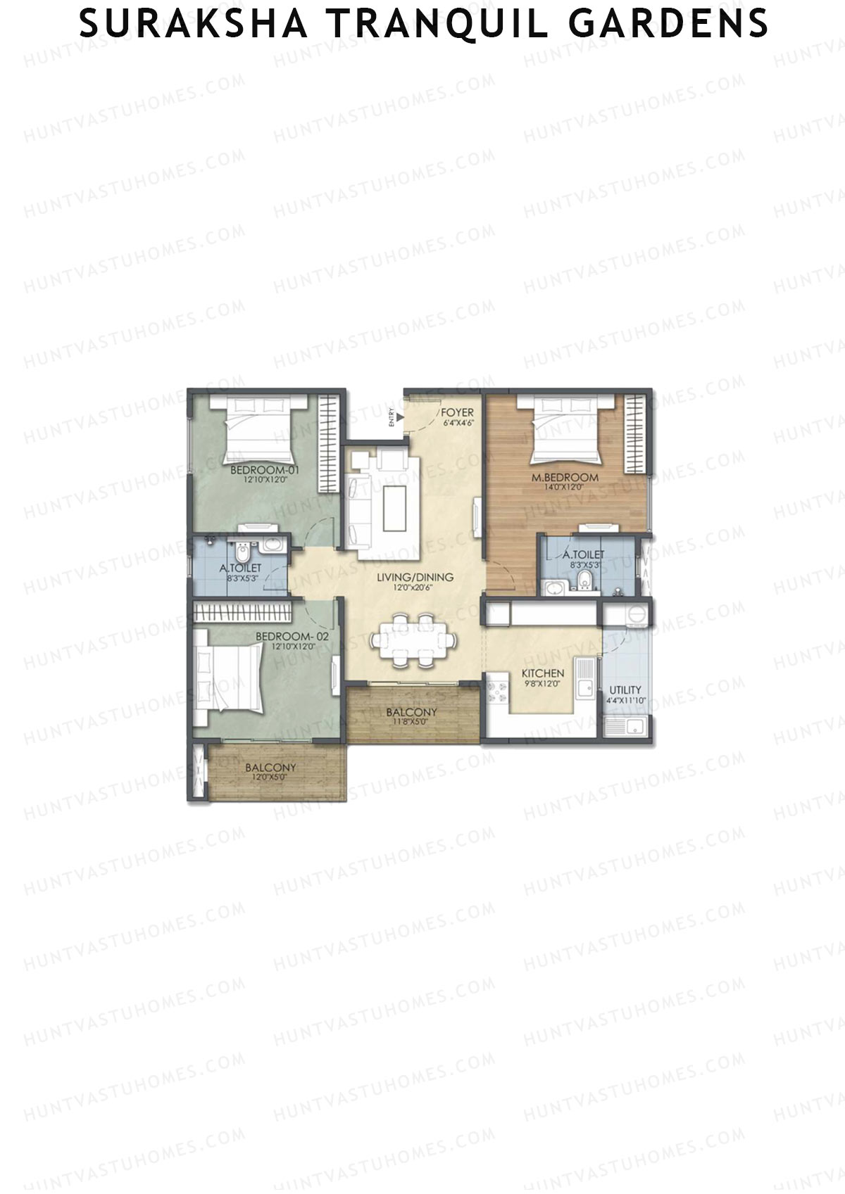 Suraksha Tranquil Gardens, Block Tranquil, Unit 20, 3BHK, Super Area 1607   sq ft 