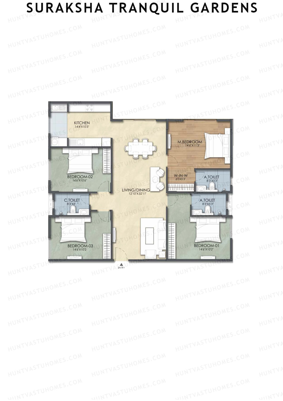 Suraksha Tranquil Gardens, Block Tranquil, Unit 22, 4BHK, Super Area 2079   sq ft 